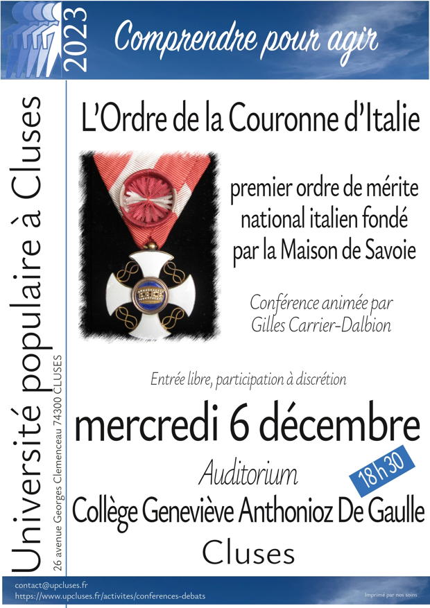 Conférence sur l'Ordre de la Couronne d'Italie, la 6 décembre 2023